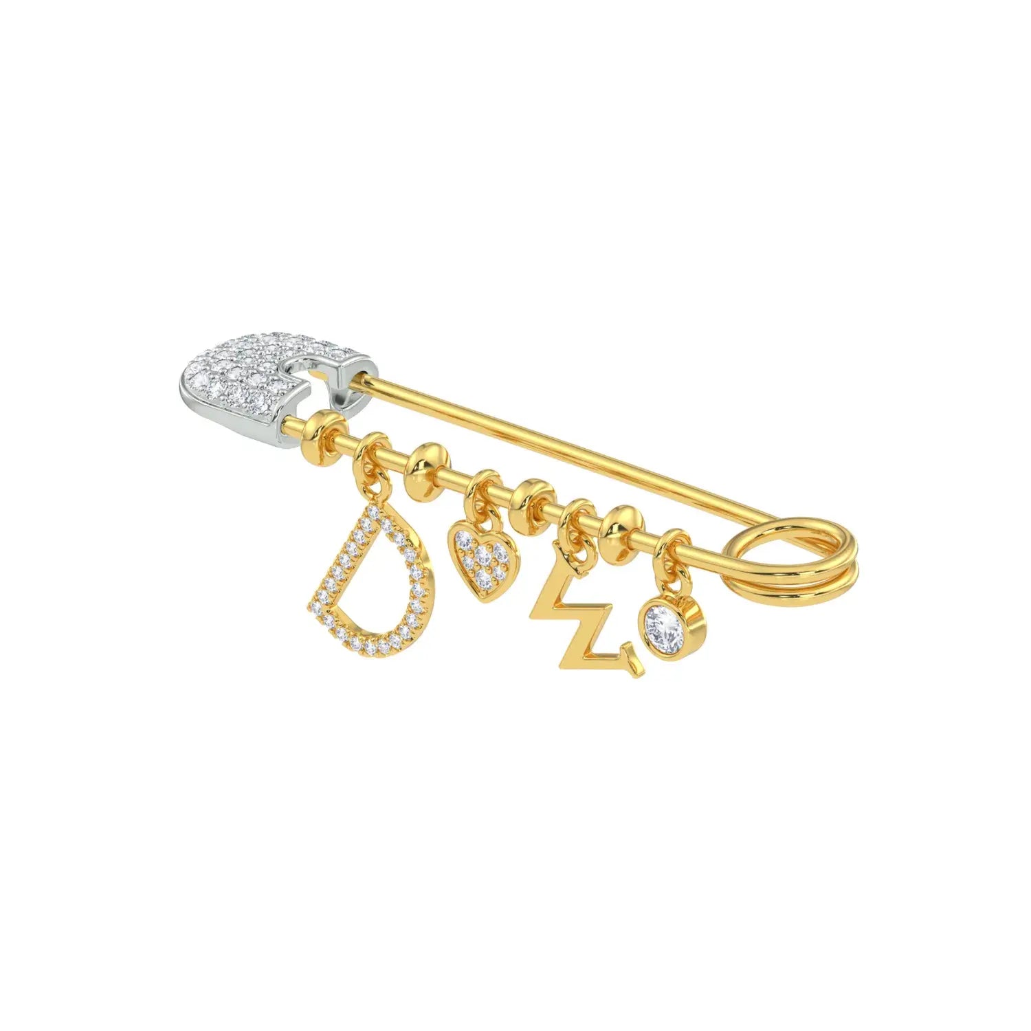 Gold And Diamond Safety Pin Brooch